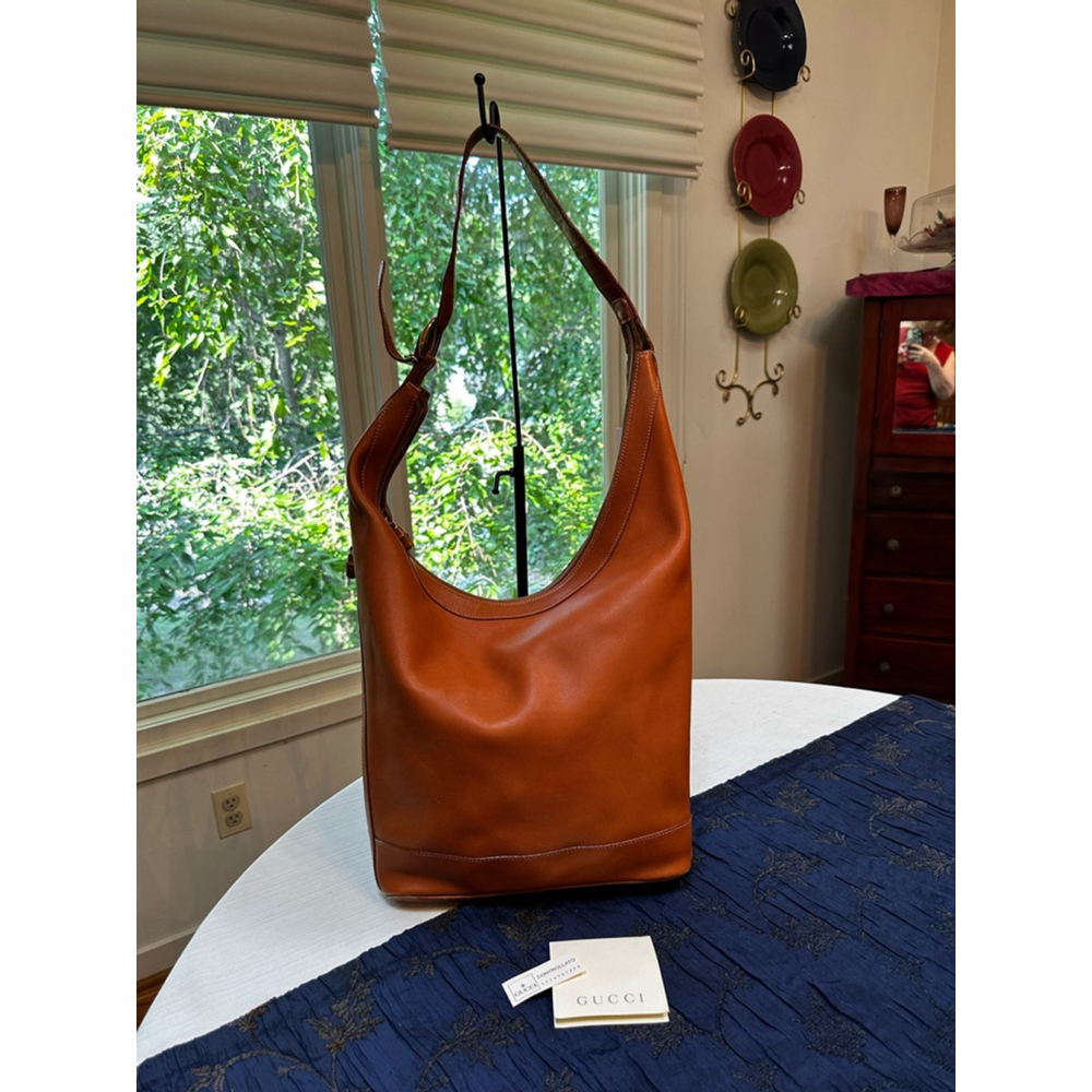 Gucci Brown Leather Extra Large Hobo Bag w/ Side Zip Pocket